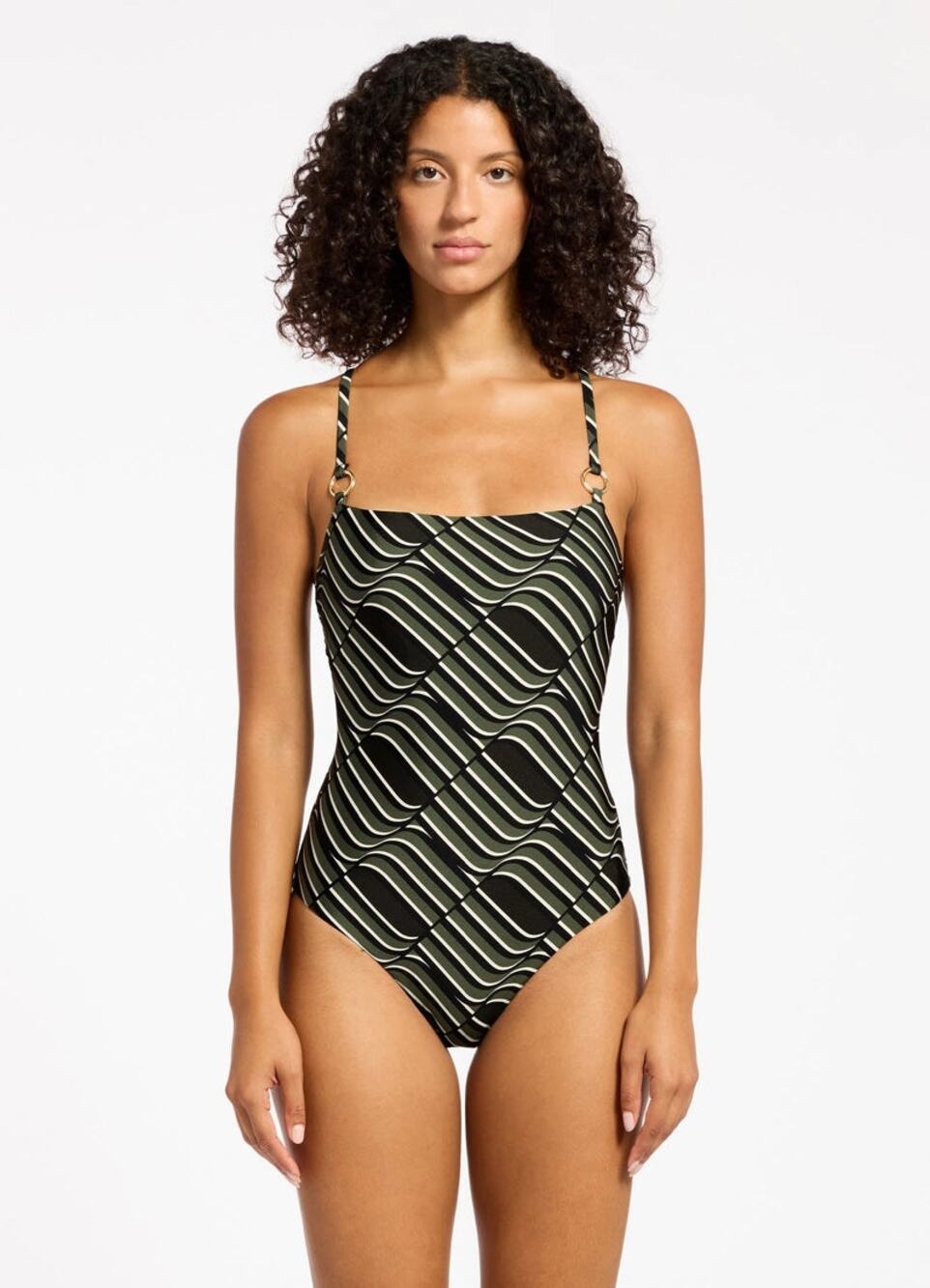 JETS Women Green Graphic Print Minimal Tank One Piece Swimsuit Size US 6